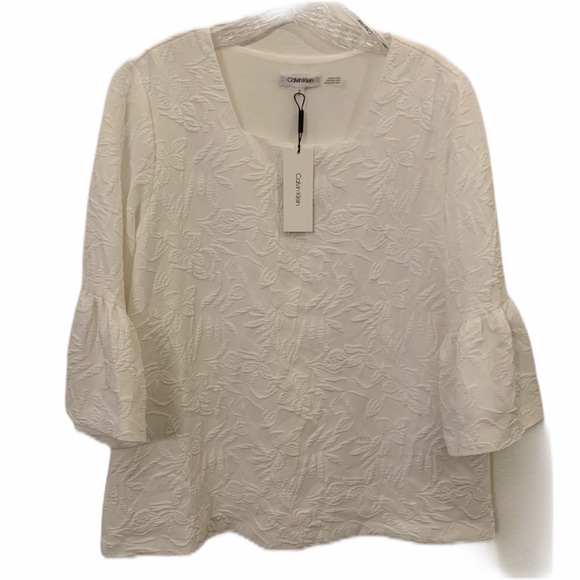 Calvin Klein Tops - Calvin Klein Winter White Blouse w/Bell Sleeves-M